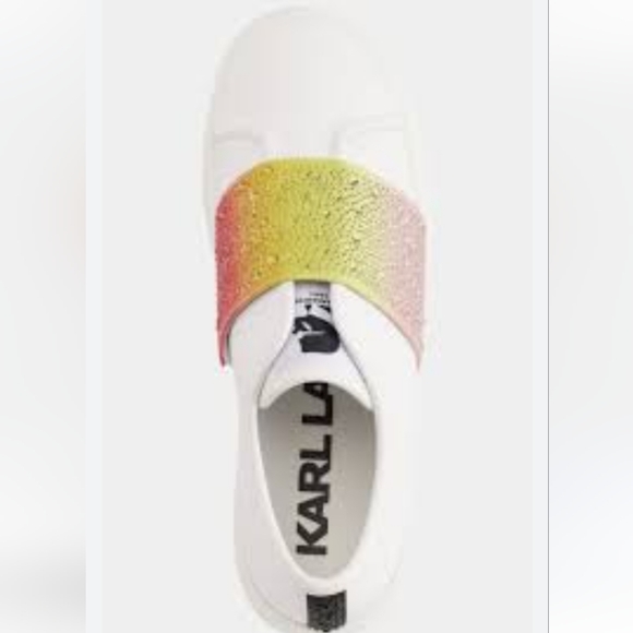 KARL LAGERFELD PARIS REMMY WHITE LEATHER SNEAKERS WITH CRYSTAL EMBELLISHED SZ 11 - Picture 3 of 16